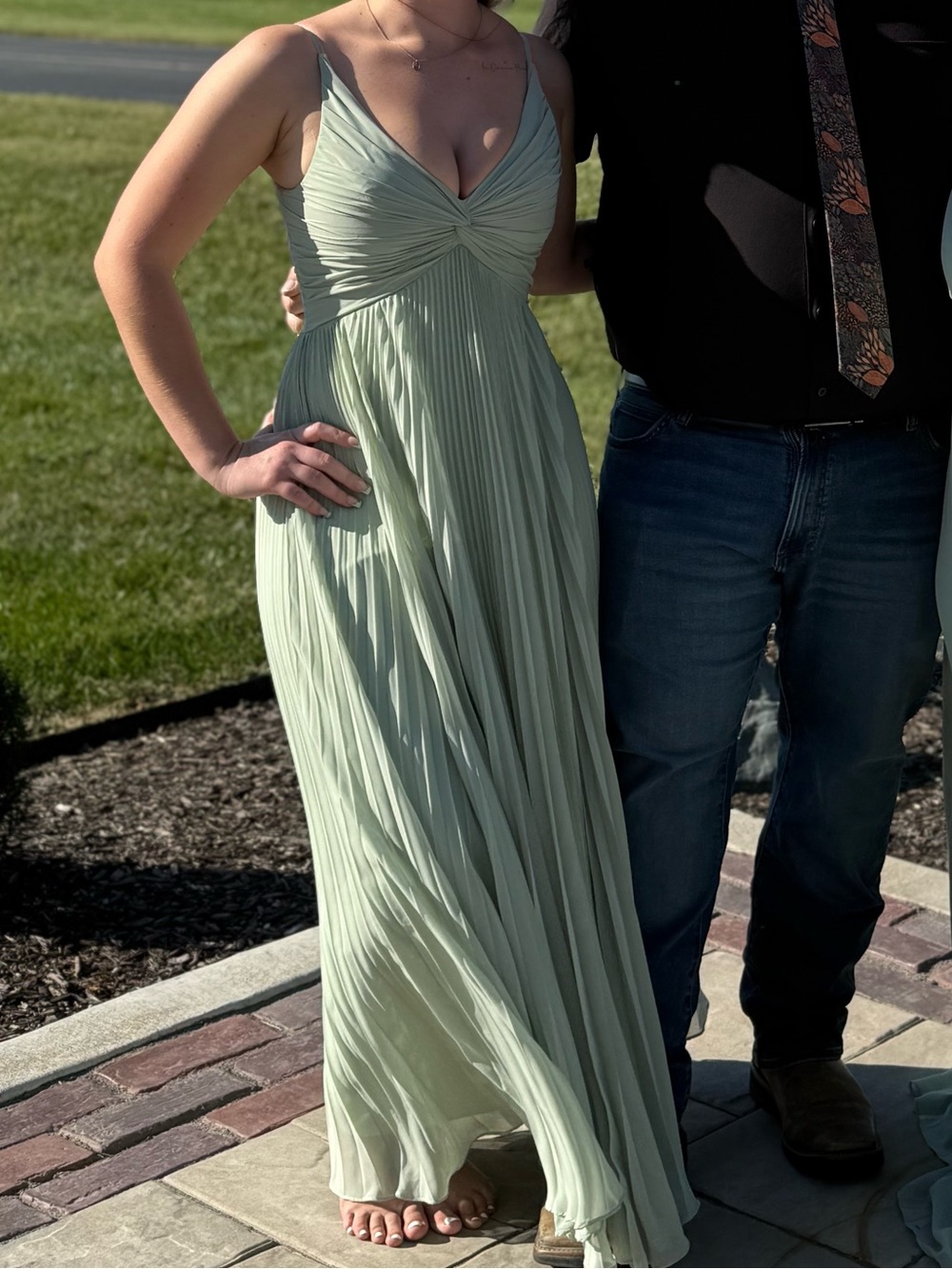 Azazie Dusty Sage Green Pleated Dress